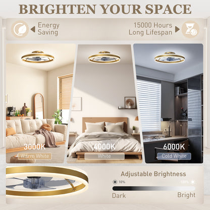 Ceiling Fan with Light and Remote, LED Mount Ceiling Fan with 3 Colour Temperatures, 6 Speed, 50 cm, Gold Tone