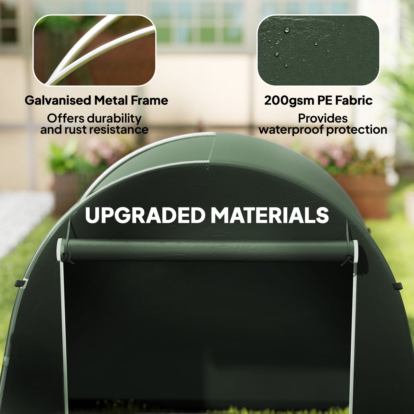 8 x 4 ft Garden Storage Tent, Waterproof Bike Tent with Roll-up Zipper Door and Galvanised Metal Frame, Green