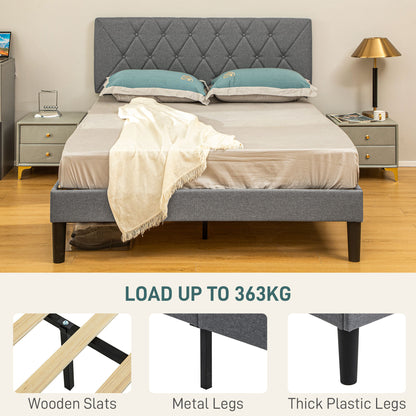 Double Bed Frame with 5-Level Adjustable Linen Upholstered Headboard 145W x 196D x 120Hcm, Grey