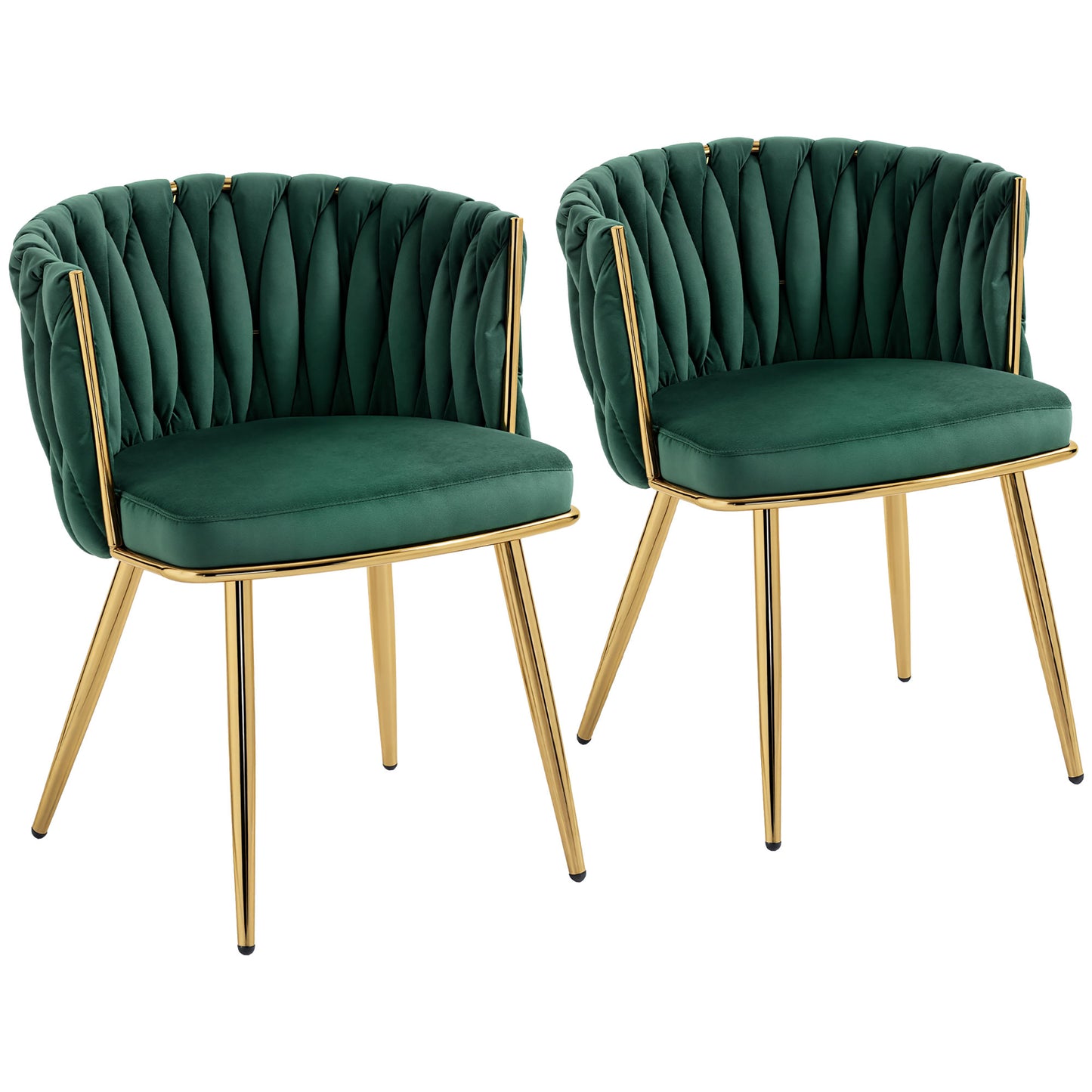 Velvet-Feel Dining Chairs Set of 2, Modern Upholstered Armchair with Knot Design and Golden Metal Legs