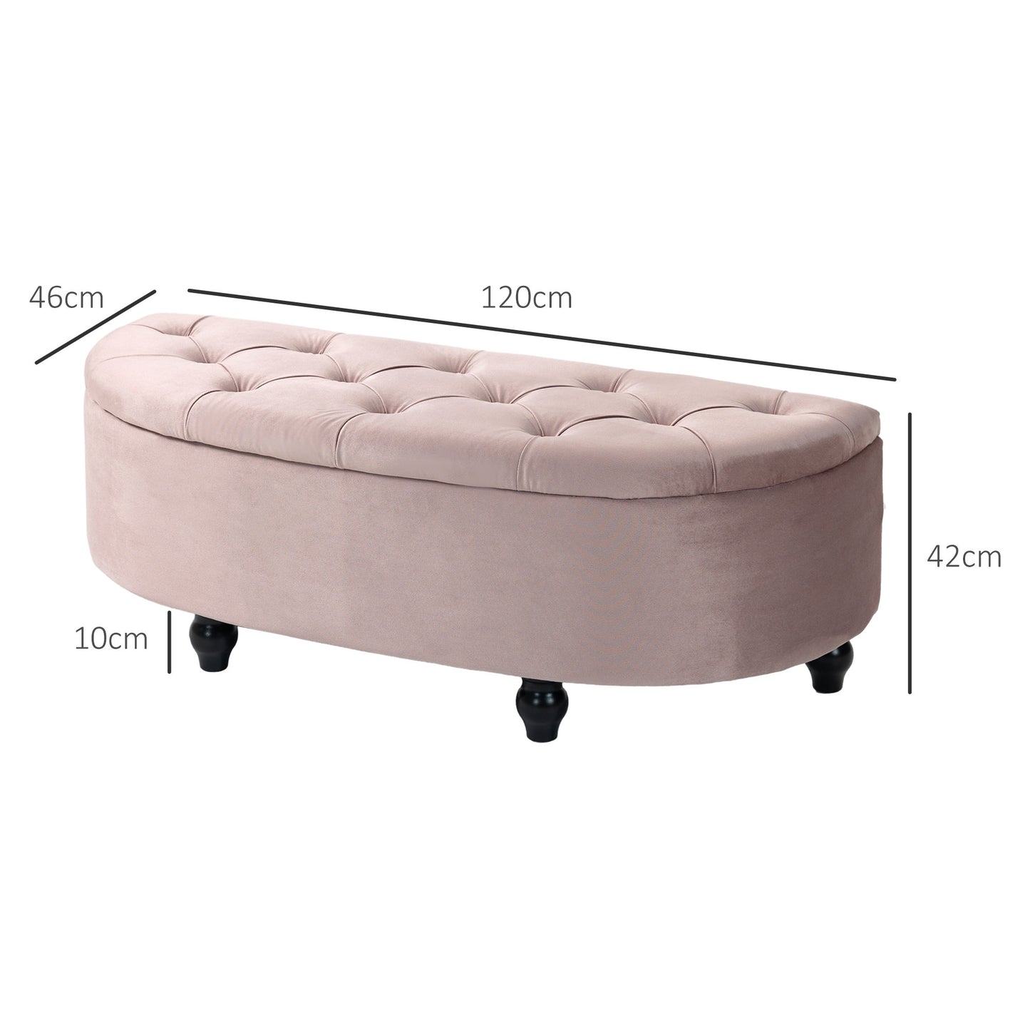 Semi-Circle Ottoman Storage Bench, Bed End Bench, Tufted Upholstered Window Seat Footrest Stool with Rubberwood Legs for Bedr