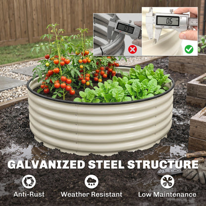 Galvanised Raised Garden Bed with Safety Edging, Outdoor Raised Planter Box with Gloves, 120 x 120 x 43cm, Cream White