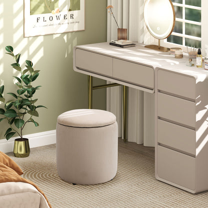 Set of 2 Round Ottoman with Storage, Fabric Vanity Stool for Makeup