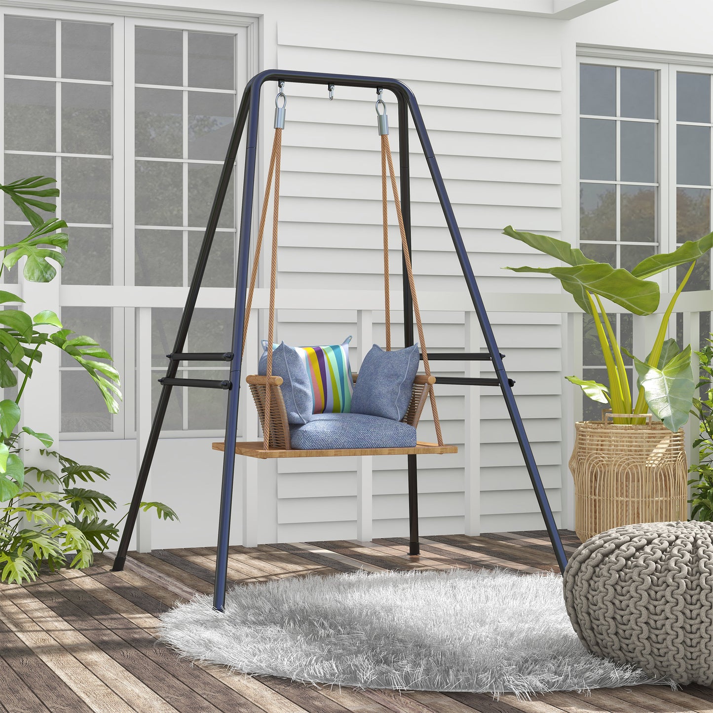 Hammock Chair Stand, Hanging Heavy Duty Metal Frame Hammock Stand for Hanging Hammock Air Porch Swing Chair, Egg Chair, Black
