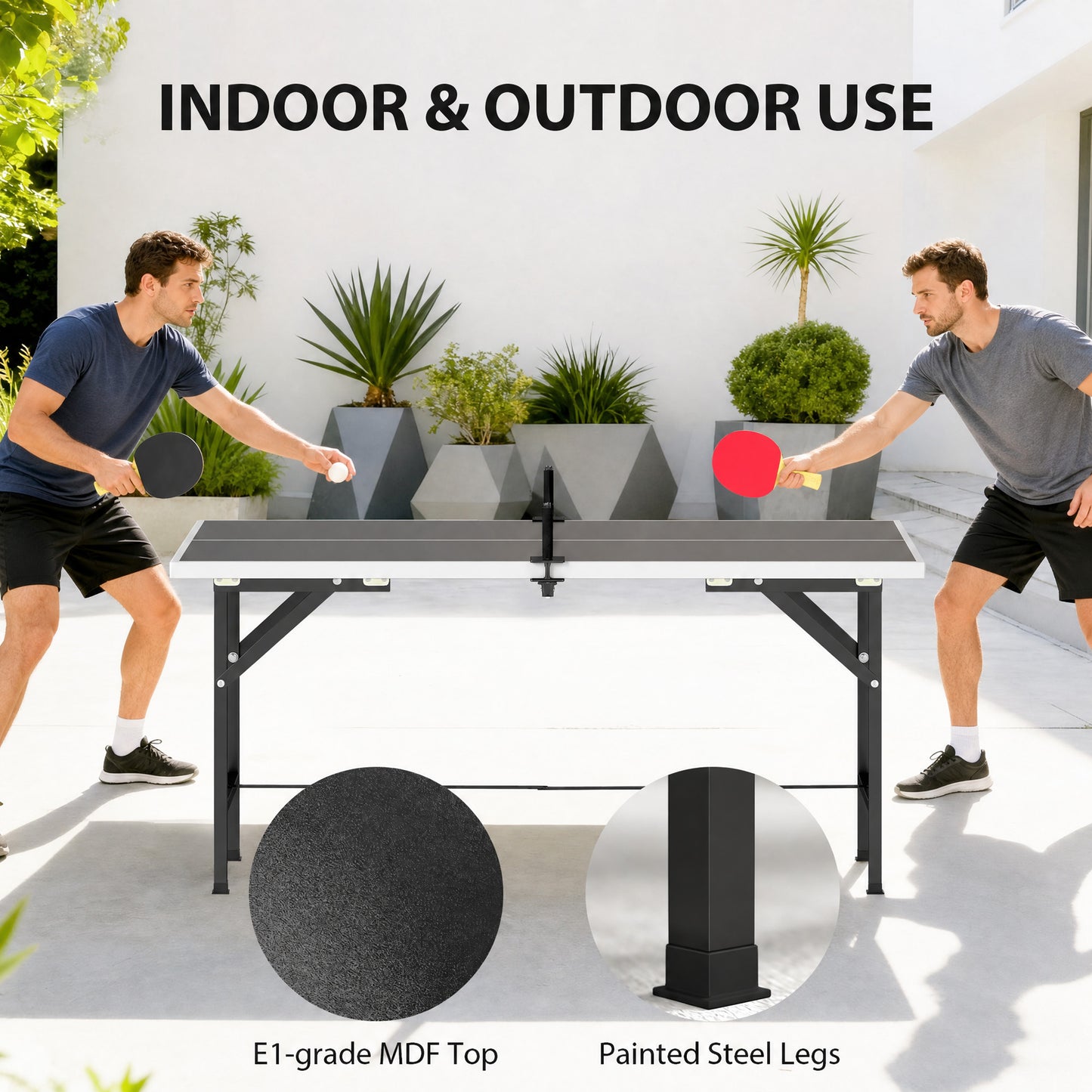5ft Mid-Size Table Tennis Table, Ping Pong Table with Net, 2 Table Tennis Paddles and 3 Balls for Indoor Game, Black
