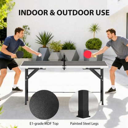 5ft Mid-Size Table Tennis Table, Ping Pong Table with Net, 2 Table Tennis Paddles and 3 Balls for Indoor Game, Black