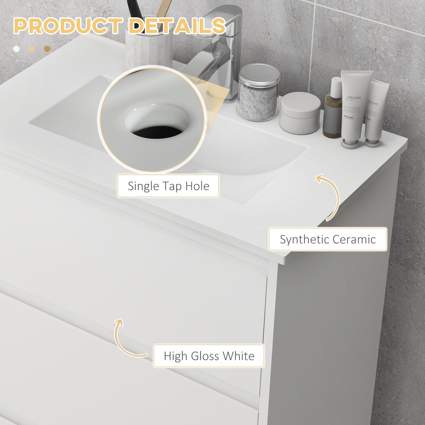 600mm Bathroom Vanity Unit with Basin and Single Tap Hole
