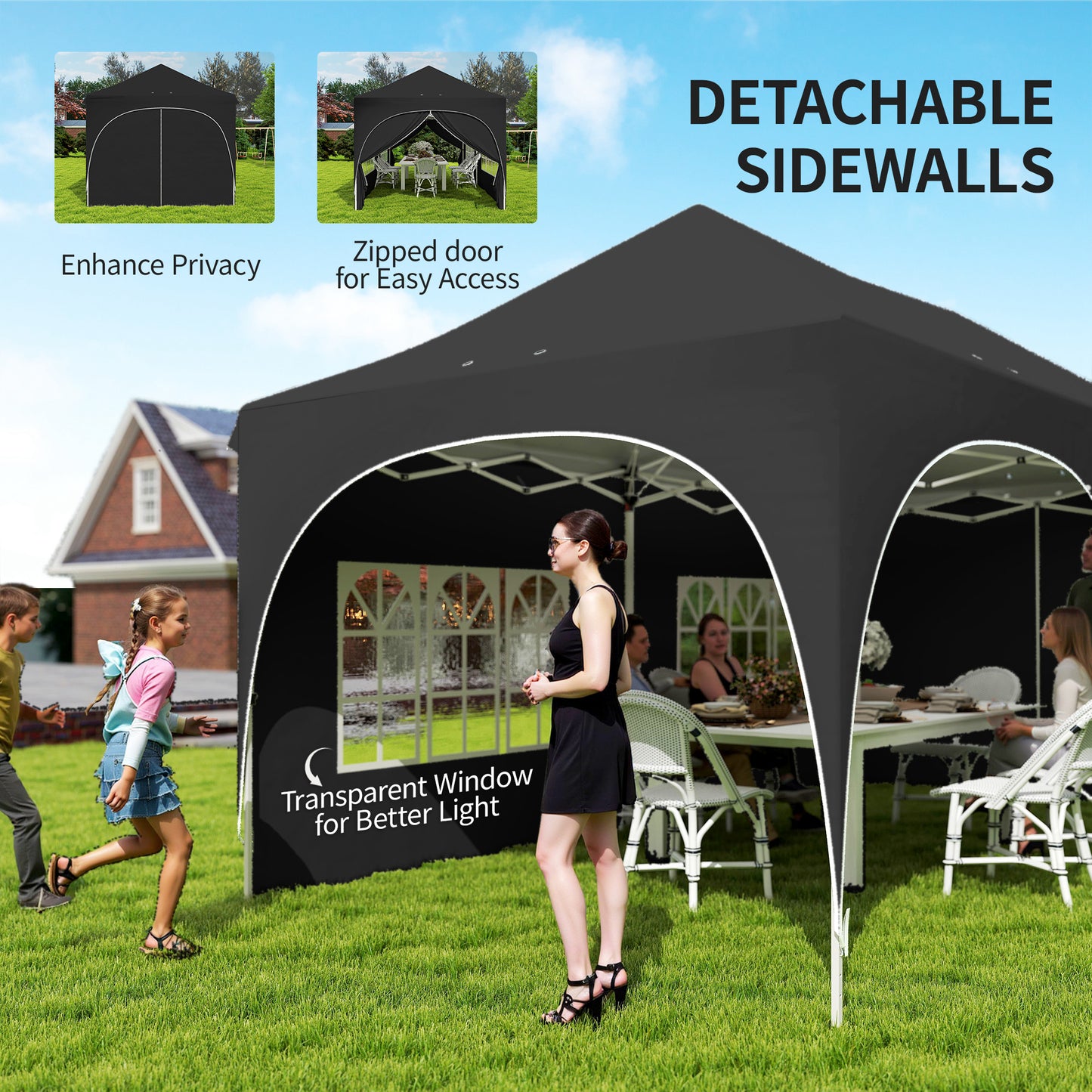 3 x 6m Pop Up Gazebo Shelter with Sides, 6 Sandbags, Peak Top Garden Party Tent Marquee with Carry Bag, Black