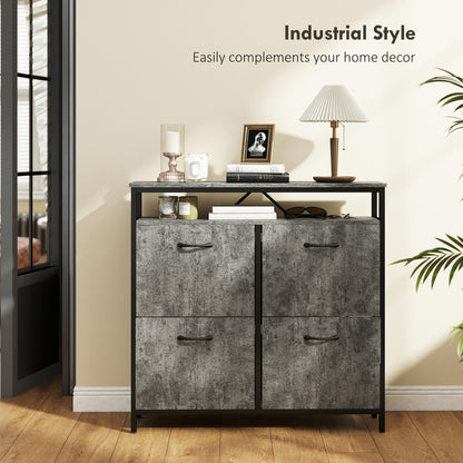 Shoe Storage Cabinet with 4 Flip Drawers and Open Shelf - Cement Grey