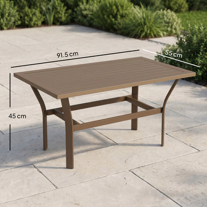 Metal Garden Coffee Table, Rectangular Outdoor Side Table with Slatted Tabletop, Foot Pads for Outside, Garden, Balcony