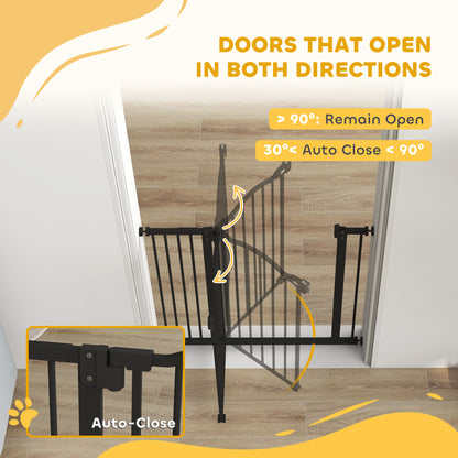 Metal 74-94cm Adjustable Pet Gate Safety Barrier w/ Auto-Close Door Black