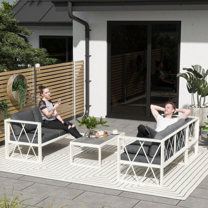Four-Piece L Shaped Garden Furniture Set with 5-Level Adjustable Lounger - Grey