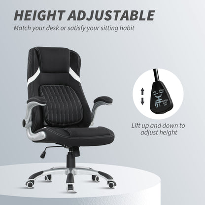 Linen-Look Office Chair, with Adjustable Height and Tension - Black