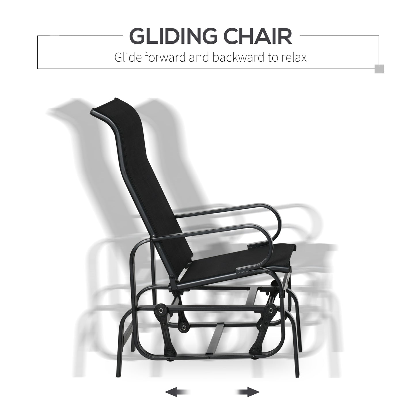 3 Pieces Garden Gliding Chair Set, Metal Frame 2 Single Armchair Swing Seater and 1 Glass Top Coffee Table w/ Breath Mesh Fab