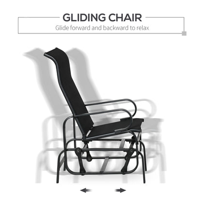 3 Pieces Garden Gliding Chair Set, Metal Frame 2 Single Armchair Swing Seater and 1 Glass Top Coffee Table w/ Breath Mesh Fab