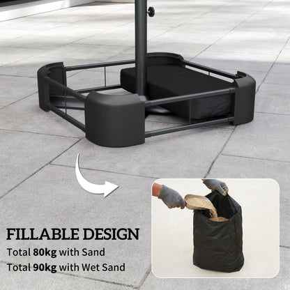 Garden Parasol Base 80 kg Sand Filled Heavy Duty Stand for Cantilever Umbrellas and 48 mm Poles Black