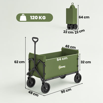 180L Festival Trolley on Wheels, Folding Compact Camping Trolley Cart with Adjustable Handle, 120 KG Capacity for Garden