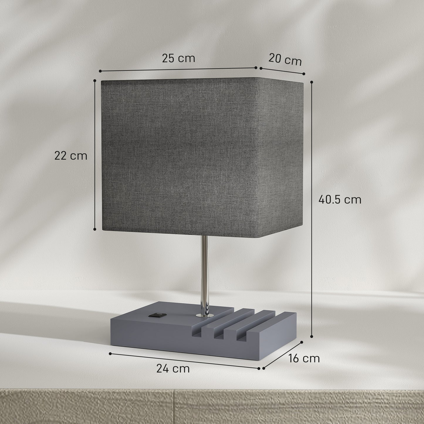 Bedside Lamp with USB A+C Charging Ports and 3 Phone Stands