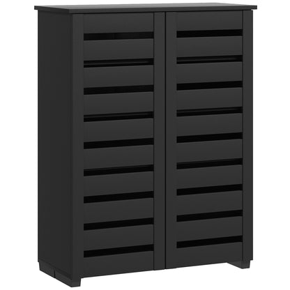 Narrow Shoe Cabinet for Entryway, 5-Tier Slim Shoe Storage Cabinet with 2 Slatted Doors and Adjustable Shelves