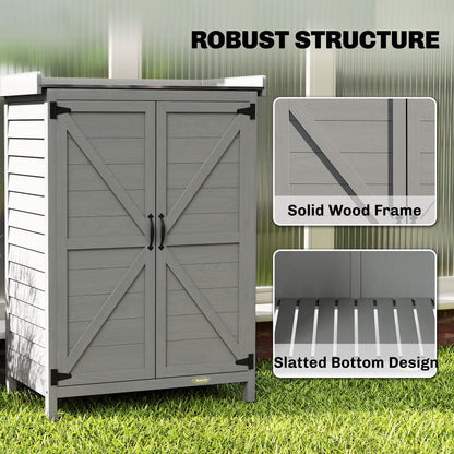 Wooden Garden Shed, Garden Tool Storage Shed with Shelf and Side Hooks, 71.5 x 39 x 95 cm, Grey