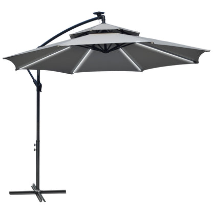 3(m) Cantilever Banana Parasol Hanging Umbrella with Double Roof, LED Solar lights, Crank