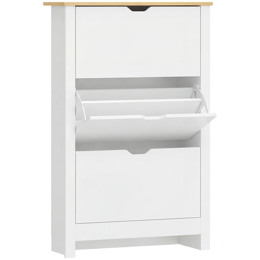 Slim Shoe Cabinet, Narrow Shoe Cupboard with 3 Flip Drawers, Adjustable Shelves for 18 Pairs of Shoes for Hallway, White