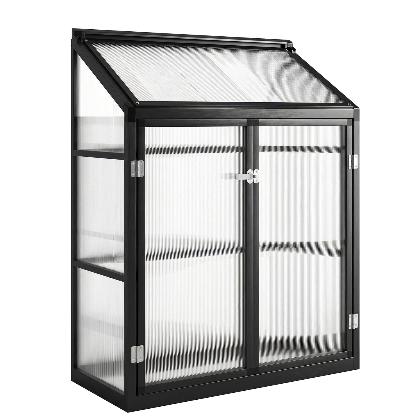 Polycarbonate Greenhouse with Hinged Door, Top Vent, Lean-to Green House, Walk-in Greenhouse, 4 x 2ft, Black