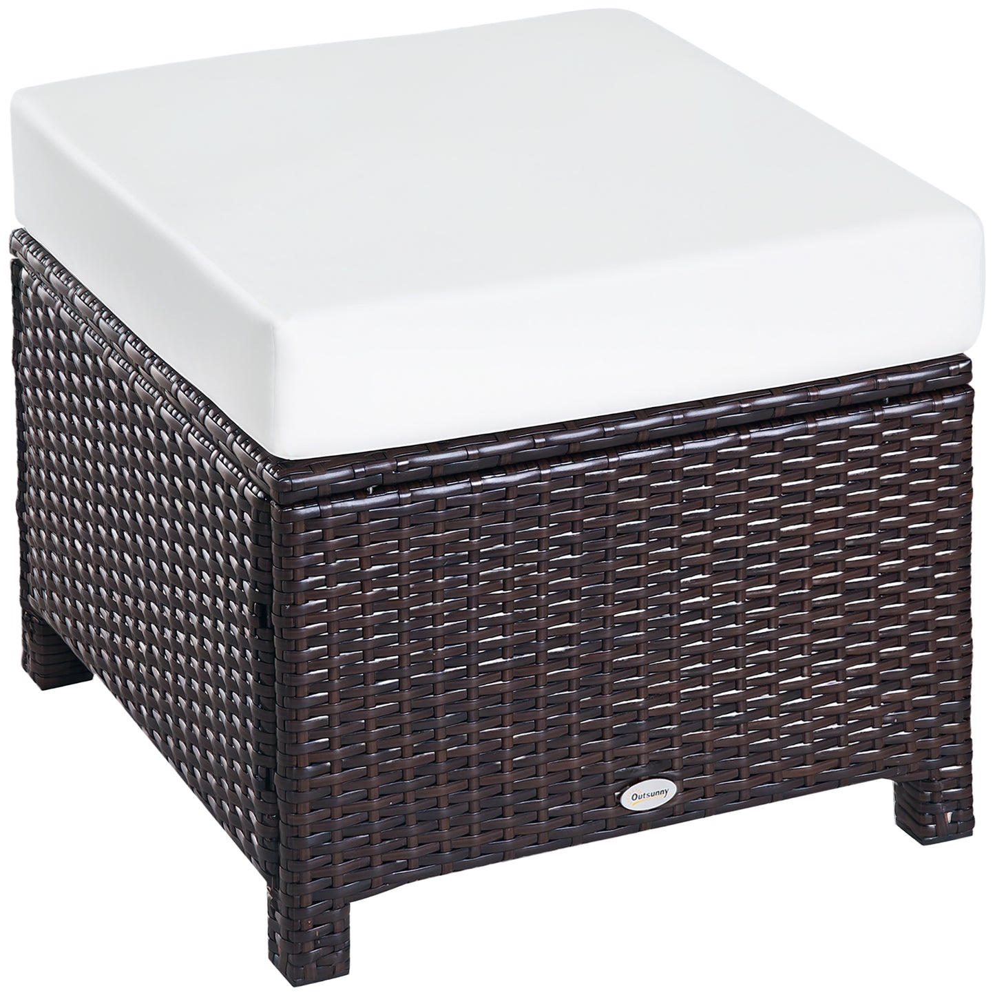 Rattan Footstool Wicker Ottoman with Padded Seat Cushion Outdoor Patio Furniture for Garden Poolside Living Room