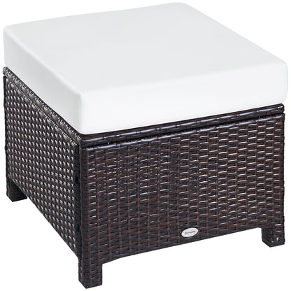 Rattan Footstool Wicker Ottoman with Padded Seat Cushion Outdoor Patio Furniture for Garden Poolside Living Room