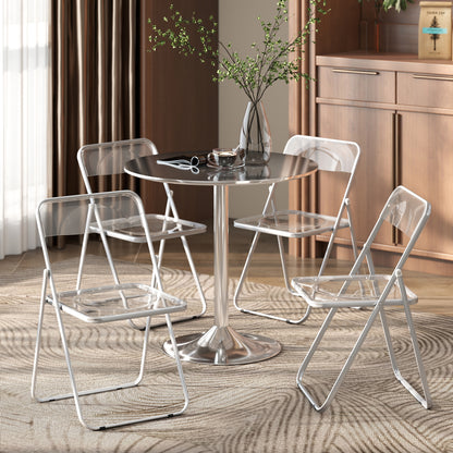 Foldable Chairs, Folding Chairs with Transparent Seat and Backrest, Heavy Duty Steel Frame, 47W x 48D x 75H cm, Clear