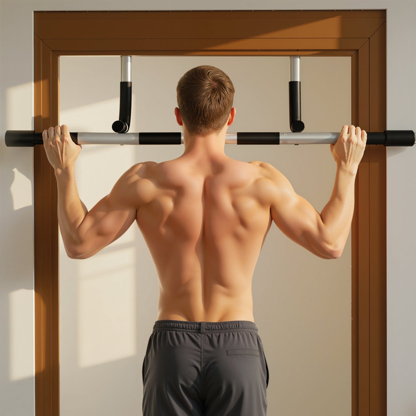Doorway Pull up Bar, Door Frame Chin up Push up Bar for Home Gym Upper Body Workout, No Drilling or Screws, Grey