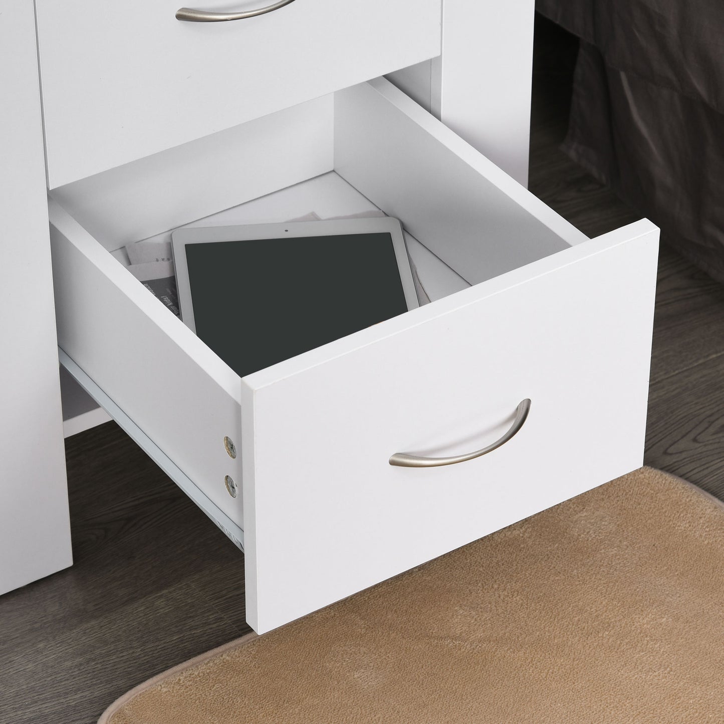 Bedside Table with 2 Drawers, Nightstand with Handles and Elevated Base, Side Table for Bedroom, Living Room, White