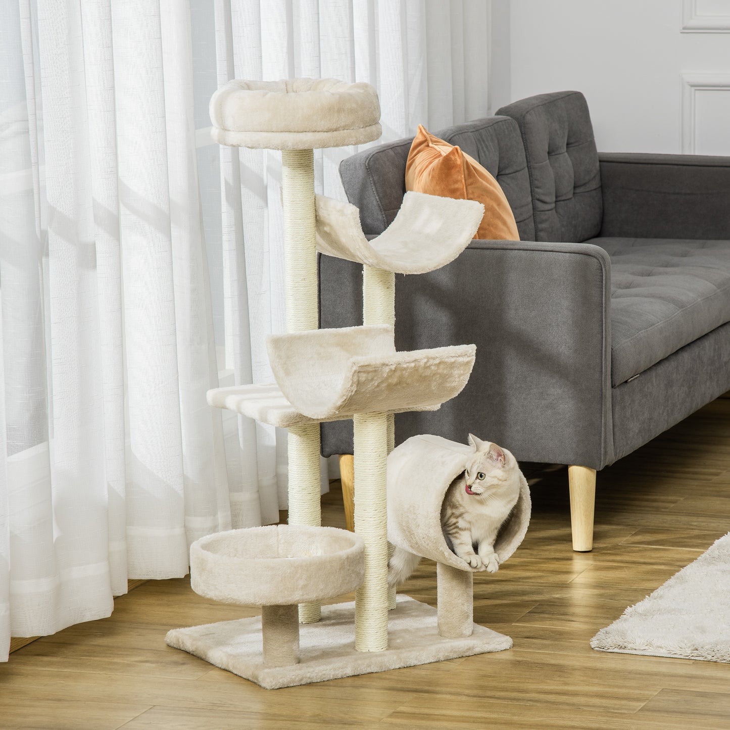 Cat Tree for Indoor Cats Kitten Pet Scratching Post Perch Activity Center Scratcher Climb Post Play House Arch with Tunnel 10