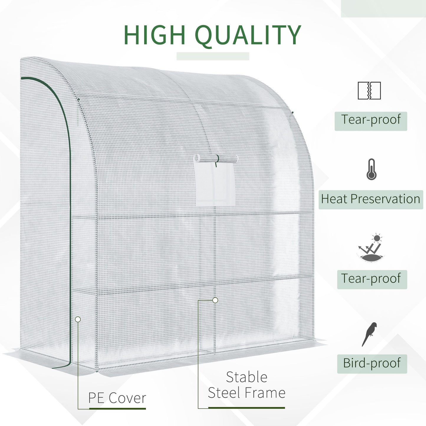 Walk-In Lean to Wall Greenhouse with Windows and Doors, Outdoor Green House with 3 Tiers 4 Wired Shelves