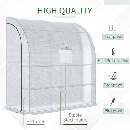 Walk-In Lean to Wall Greenhouse with Windows and Doors, Outdoor Green House with 3 Tiers 4 Wired Shelves