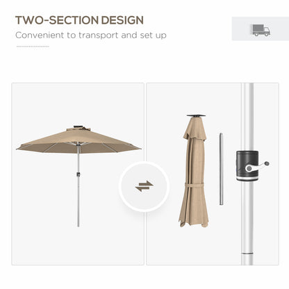 3m Parasol, with Solar-Powered LED Lights - Khaki