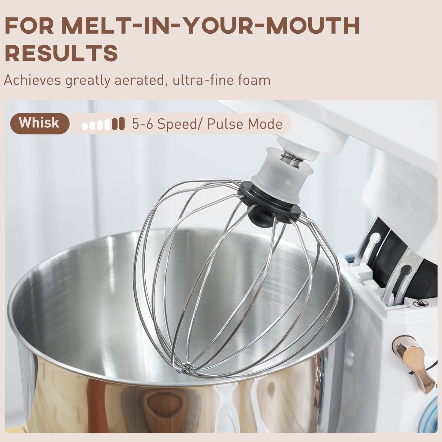 Stand Mixer, 5L Food Mixer for Baking, 6 Speeds and Pulse Setting, 1400W Cake Electric Kitchen Mixer with Dough Hook, Whisk