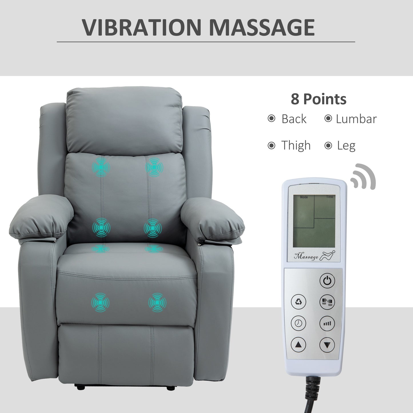 Riser and Recliner Chair with Vibration Massage, PU Leather Power Lift Chair for Elderly, Grey