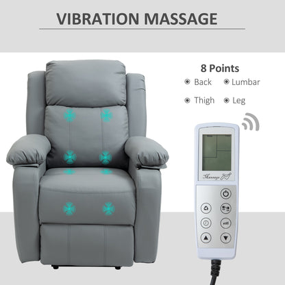 Riser and Recliner Chair with Vibration Massage, PU Leather Power Lift Chair for Elderly, Grey