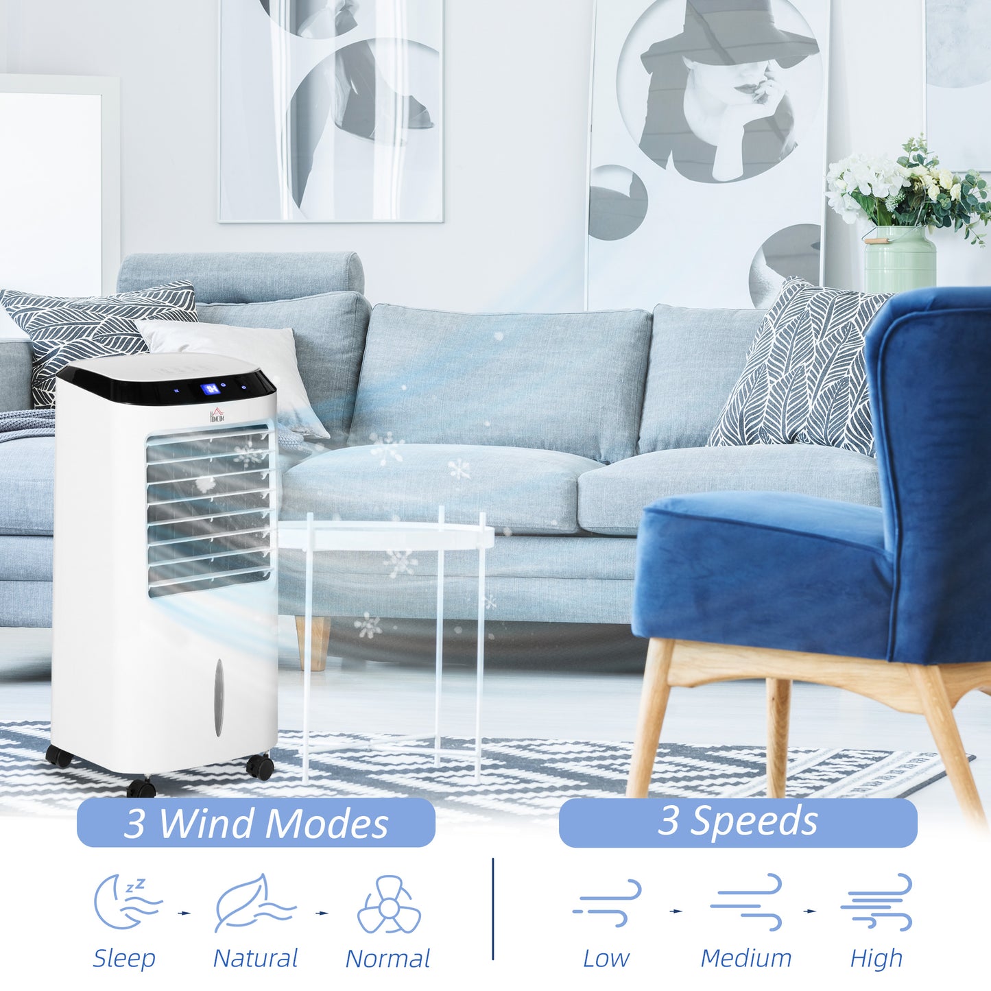 Portable Air Cooler, Evaporative Anion Ice Cooling Fan Water Conditioner Humidifier Unit with 10L Water Tank, 3 Modes