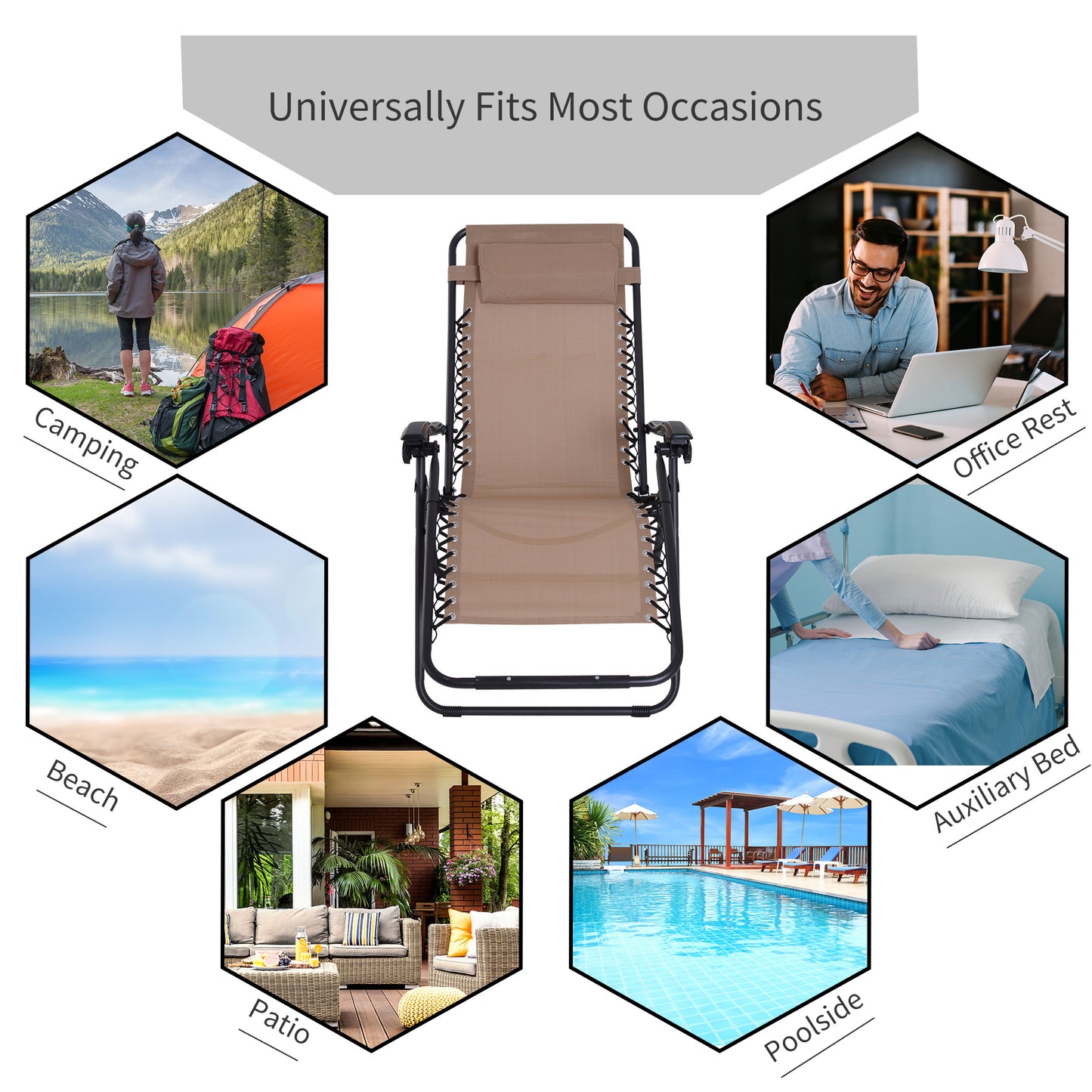 Zero Gravity Chair Metal Frame Texteline Armchair Outdoor Folding and Reclining Sun Lounger with Head Pillow for Patio Deckin