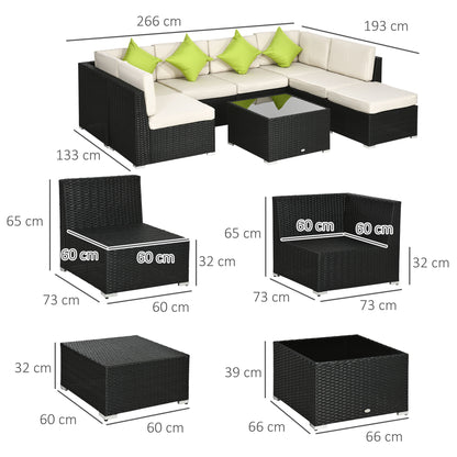 8 Pieces PE Rattan Corner Sofa Set, Patio Wicker Sofa Seater with Cushion, Washable Cushion Cover & Tempered Glass Table