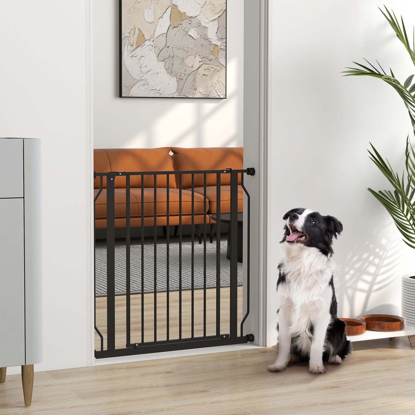Extra Wide Dog Gate, with Door Pressure, for Doorways, Hallways, Staircases - Black