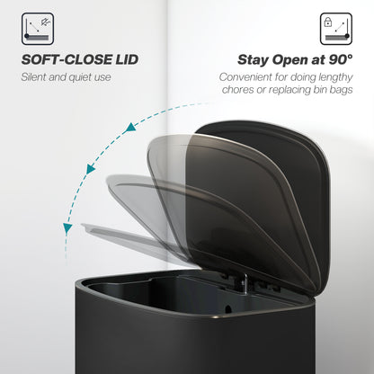 50L Kitchen Bin with Soft-Close Lid and Stay-Open Function, Stainless Steel Pedal Bin with Removable Inner Bucket