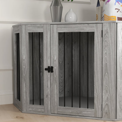 Dog Crate Furniture Side Table, with Cushion, 122 x 61 x 71cm - Grey