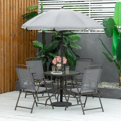 6 Piece Garden Dining Set with Umbrella, Outdoor Dining Sets with Parasol
