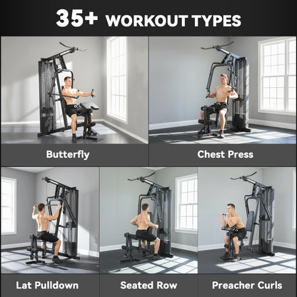 Multi Gym with Adjustable Seat and Back, All in One Home Gym Machine with 45kg Weight Stack for Full Body Strength Training