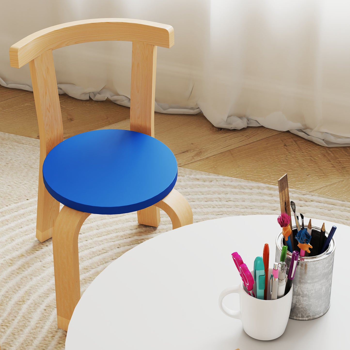 5 Piece Kids Table and Chairs Set, Wooden Toddler Table and Chairs Set for Nursery, Playroom, Classroom, for 3-8 Years