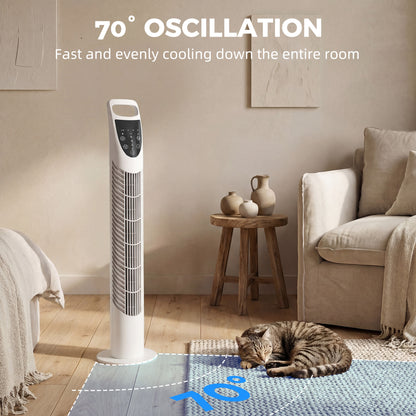 Tower Fan Oscillating 3 Speeds 3 Winds 40W w/ RC Timer Quiet - White