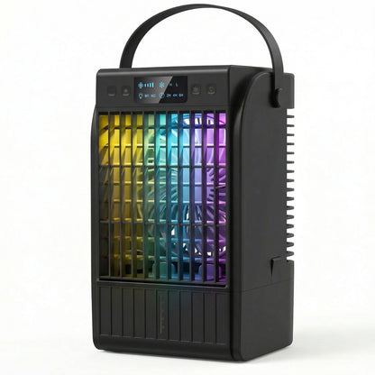 Portable Air Conditioner, 4-in-1 Mini Air Cooler with 4 Wind Speed, 2 Cool Mist, RGB 7 LED Light, Black